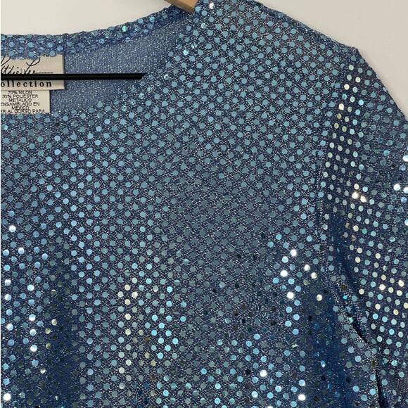 Kathie Lee Vintage Blue Sequin Short Sleeve Top Size Small 80s Party Shimmer - Picture 3 of 5